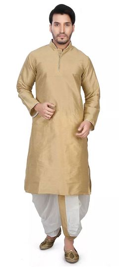 Gold color Dhoti Kurta in Art Dupion Silk fabric with Embroidered work : 1529398