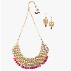 Gold Rodium Polish Red and Maroon, White and Off White color Necklace in Metal Alloy studded with CZ Diamond, Kundan