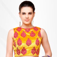 Yellow color Blouse in Velvet fabric with Embroidered, Stone, Thread work