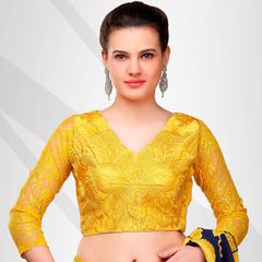 Yellow color Blouse in Satin Silk, Silk fabric with Embroidered, Thread work