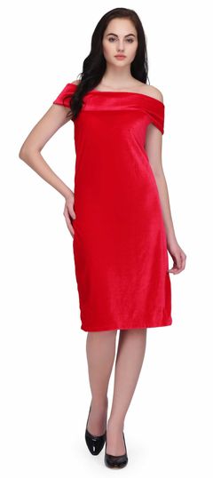 1531408: Party Wear Red and Maroon color Dress in Lycra, Velvet fabric with Thread work