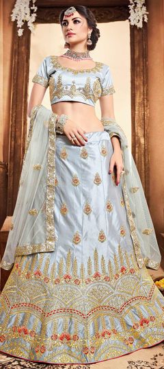 Black and Grey color Lehenga in Silk fabric with Embroidered, Resham, Thread, Zari work