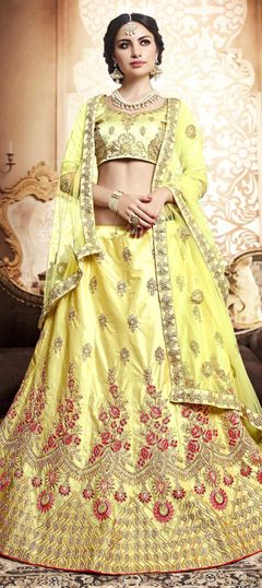 Yellow color Lehenga in Silk fabric with Embroidered, Resham, Thread, Zari work