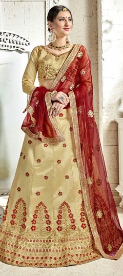 Beige and Brown color Lehenga in Bangalore Silk fabric with Embroidered, Resham, Stone, Thread, Zari work