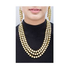 Gold Rodium Polish White and Off White color Necklace in Metal Alloy studded with Kundan