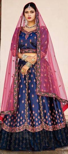 Blue color Lehenga in Satin Silk fabric with Swarovski, Thread work