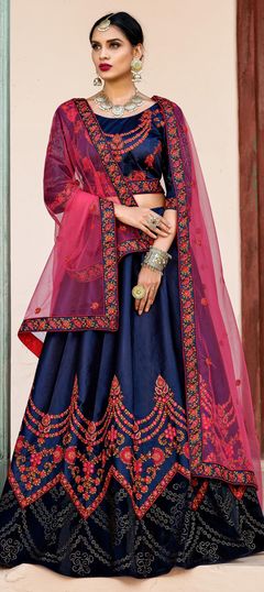 Blue color Lehenga in Satin Silk fabric with Swarovski, Thread work