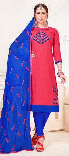 Pink and Majenta color Salwar Kameez in Cotton fabric with Embroidered, Resham, Thread work