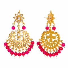 Gold Rodium Polish Pink and Majenta, White and Off White color Earrings in Metal Alloy studded with CZ Diamond, Kundan