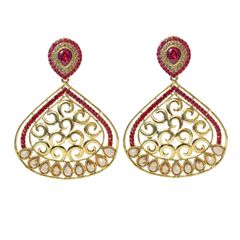 1538883: Red and Maroon color Earrings in Brass studded with CZ Diamond & Gold Rodium Polish