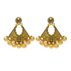 1538889: White and Off White color Earrings in Brass studded with Pearl & Gold Rodium Polish