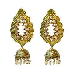 Gold Rodium Polish White and Off White color Earrings in Brass studded with CZ Diamond