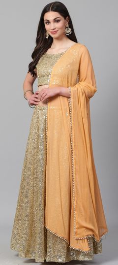 Mehendi Sangeet Gold color Lehenga in Net fabric with Sequence work : 1539261