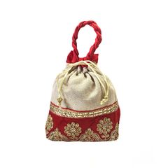 1539278: Gold, Red and Maroon color Potli in Jute, Velvet fabric with Lace, Sequence, Thread work