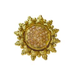 Gold Rodium Polish Beige and Brown color Ring in Brass studded with CZ Diamond