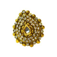 Gold Rodium Polish White and Off White color Ring in Brass studded with CZ Diamond, Kundan
