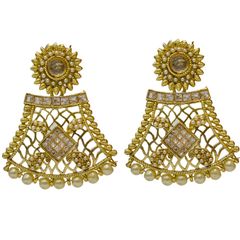 Gold Rodium Polish White and Off White color Earrings in Brass studded with CZ Diamond