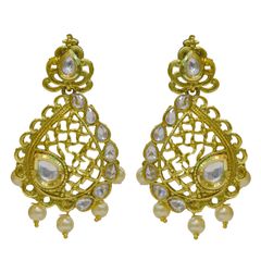 Gold Rodium Polish White and Off White color Earrings in Brass studded with CZ Diamond