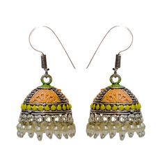 Enamel Multicolor color Earrings in Brass studded with Beads