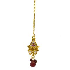 Gold Rodium Polish Red and Maroon, White and Off White color Mang Tikka in Brass studded with CZ Diamond