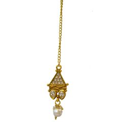 Gold Rodium Polish White and Off White color Mang Tikka in Brass studded with CZ Diamond