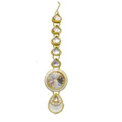 Gold Rodium Polish White and Off White color Mang Tikka in Brass studded with CZ Diamond, Kundan