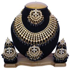 Gold Rodium Polish White and Off White color Necklace in Metal Alloy studded with CZ Diamond, Kundan