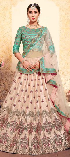 Pink and Majenta color Lehenga in Satin Silk, Silk fabric with Embroidered, Resham, Thread work