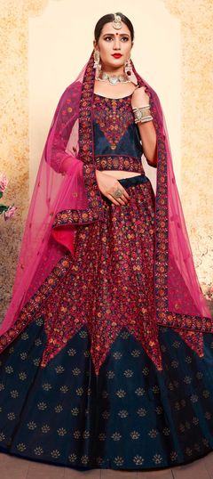 Blue color Lehenga in Satin Silk fabric with Embroidered, Resham, Thread work