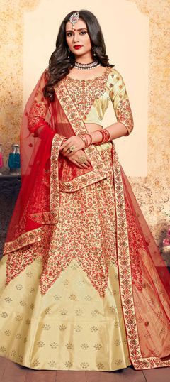 Beige and Brown color Lehenga in Satin Silk fabric with Embroidered, Resham, Thread work