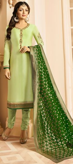 Green color Salwar Kameez in Georgette fabric with Embroidered, Lace, Resham, Stone, Thread, Zari work