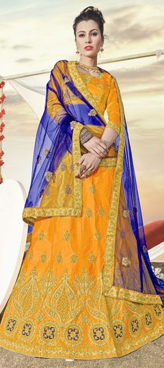 Orange color Lehenga in Silk fabric with Embroidered, Stone, Thread, Zari work