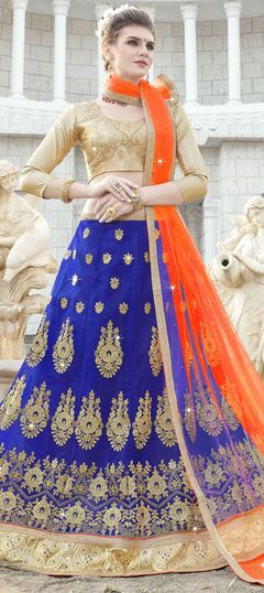 1550458: Mehendi Sangeet Blue color Lehenga in Net fabric with Border, Embroidered, Stone, Thread, Zari work