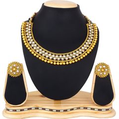 Gold Rodium Polish White and Off White color Necklace in Metal Alloy studded with CZ Diamond, Pearl