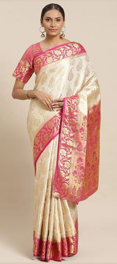 Beige and Brown color Saree in Satin Silk, Silk fabric with Bugle Beads, Embroidered, Stone, Thread work