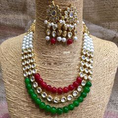 1552430: Multicolor color Necklace in Metal Alloy studded with CZ Diamond, Kundan & Gold Rodium Polish