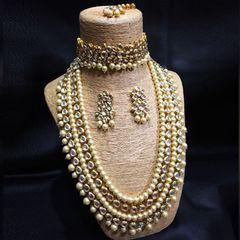 1552431: Beige and Brown, White and Off White color Necklace in Metal Alloy studded with CZ Diamond, Kundan & Gold Rodium Polish