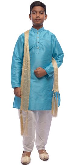 Blue color Boys Kurta Pyjama in Dupion Silk fabric with Thread work : 1552607