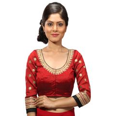 Red and Maroon color Blouse in Silk fabric with Embroidered, Thread work