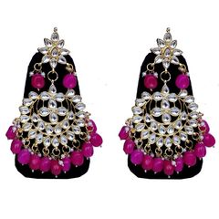 Gold Rodium Polish Pink and Majenta, White and Off White color Earrings in Metal Alloy studded with CZ Diamond, Kundan