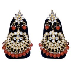 Gold Rodium Polish Red and Maroon, White and Off White color Earrings in Metal Alloy studded with CZ Diamond, Kundan