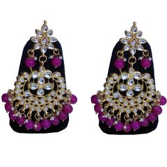 Gold Rodium Polish Pink and Majenta, White and Off White color Earrings in Metal Alloy studded with CZ Diamond, Kundan