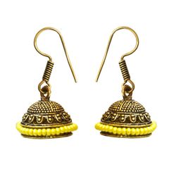 Gold Rodium Polish Gold color Earrings in Copper studded with Pearl