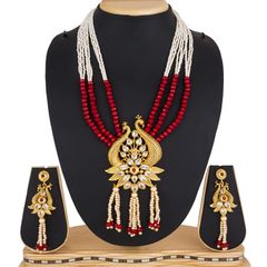Gold Rodium Polish Red and Maroon, White and Off White color Necklace in Metal Alloy studded with CZ Diamond