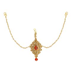 Gold Rodium Polish Red and Maroon, White and Off White color Mang Tikka in Copper studded with Pearl