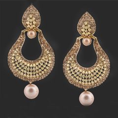 Gold Rodium Polish Pink and Majenta color Earrings in Brass studded with Pearl