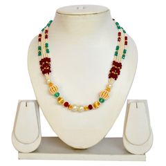 Gold Rodium Polish Multicolor color Necklace in Copper studded with Beads, Pearl