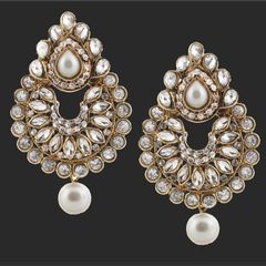 Gold Rodium Polish White and Off White color Earrings in Brass studded with Austrian diamond