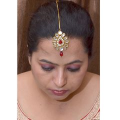 1559927: Red and Maroon, White and Off White color Mang Tikka in Brass studded with Kundan & Gold Rodium Polish