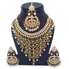 Gold Rodium Polish White and Off White color Necklace in Metal Alloy studded with CZ Diamond, Kundan